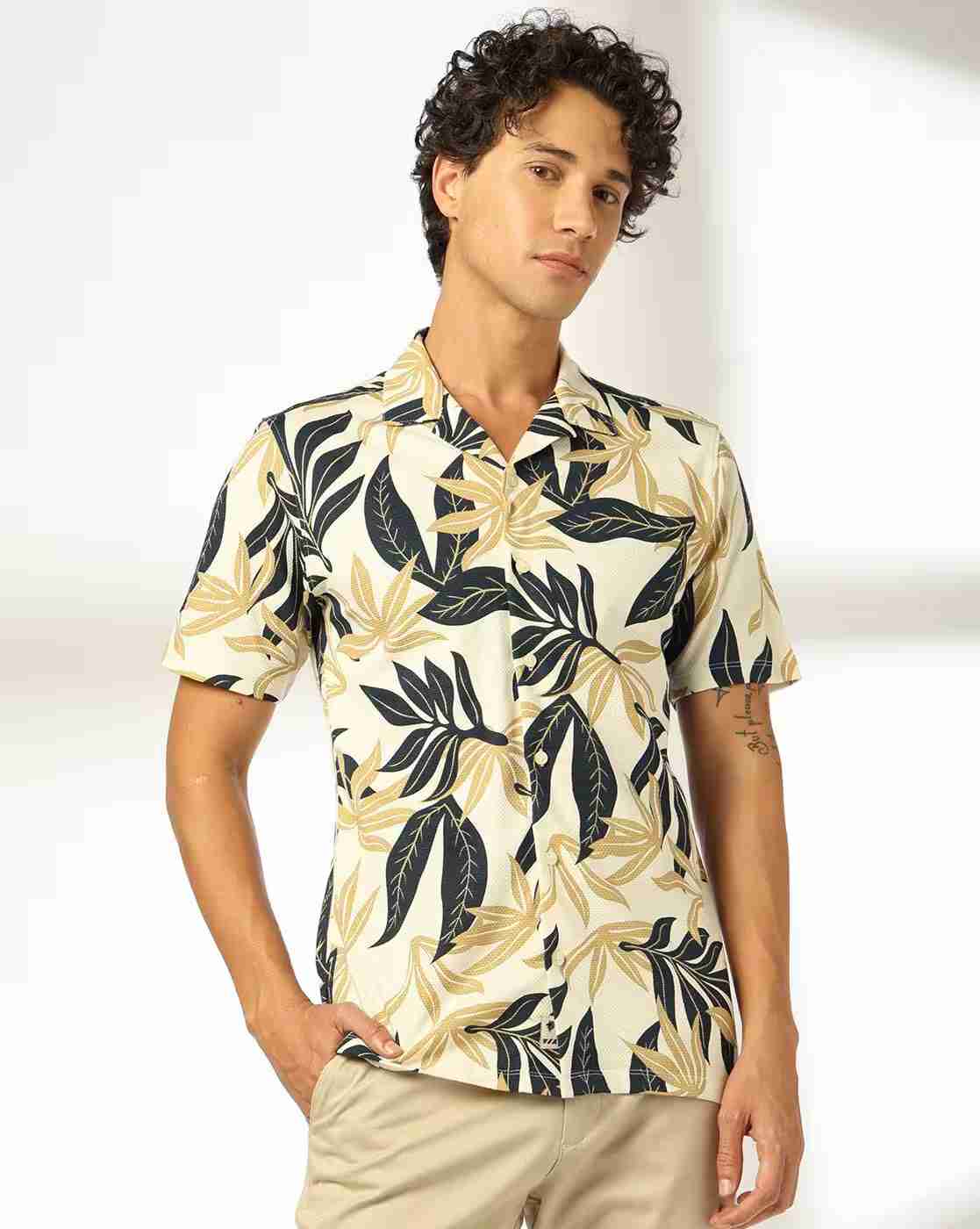 NETPLAY | Men Leaf Print Slim Fit Shirt|0