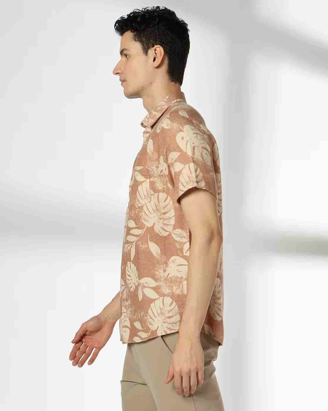 NETPLAY | Men Leaf Print Regular Fit Cotton Shirt|1