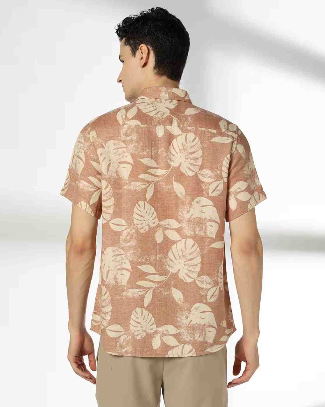 NETPLAY | Men Leaf Print Regular Fit Cotton Shirt|2
