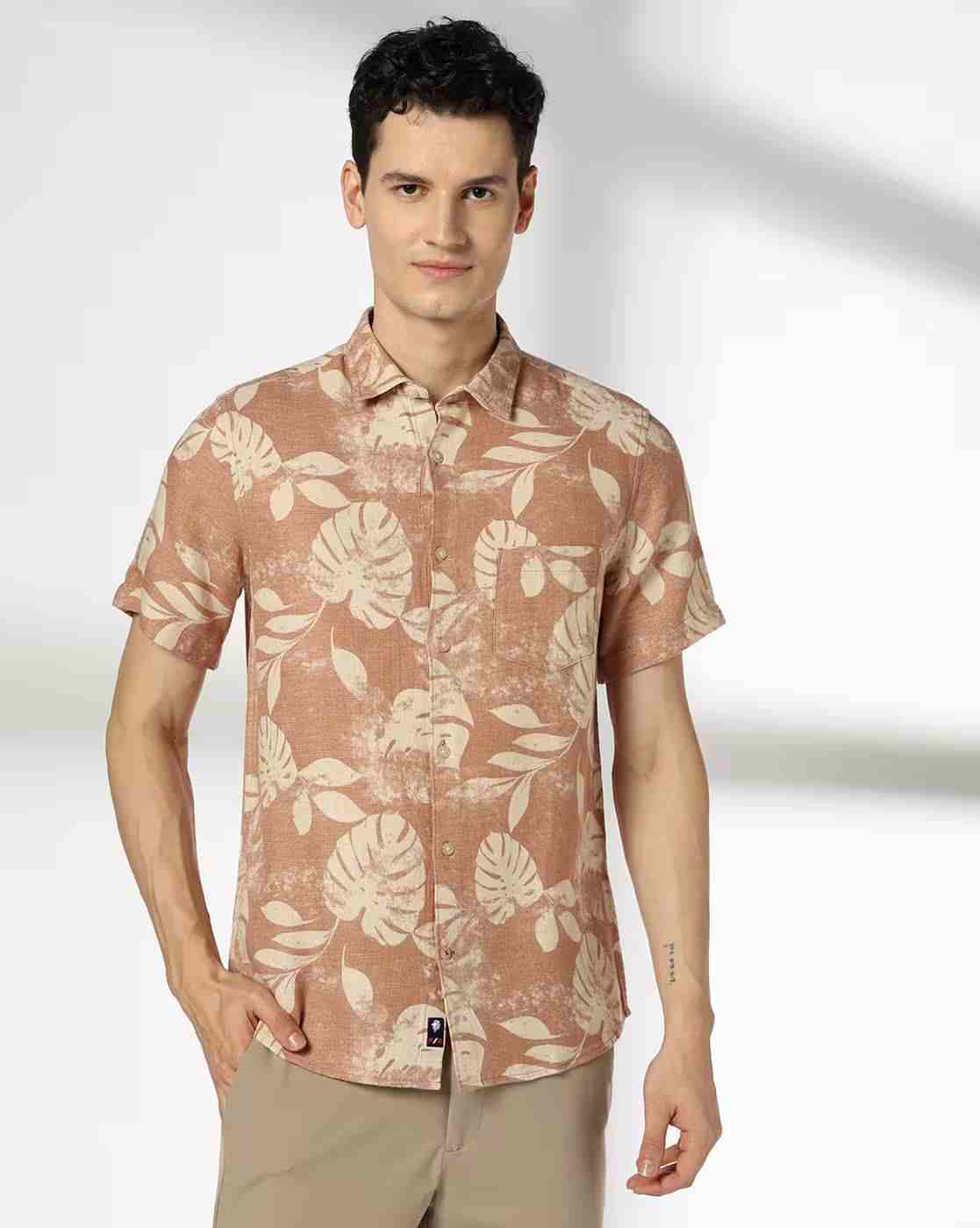 NETPLAY | Men Leaf Print Regular Fit Cotton Shirt|3