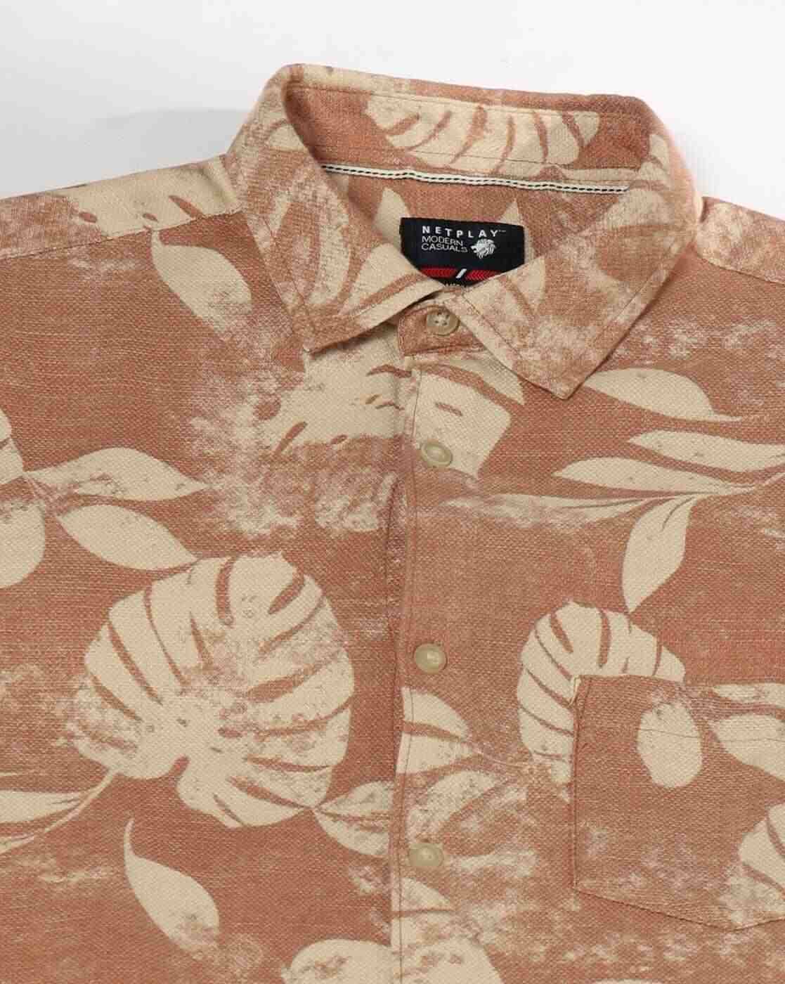 NETPLAY | Men Leaf Print Regular Fit Cotton Shirt|5