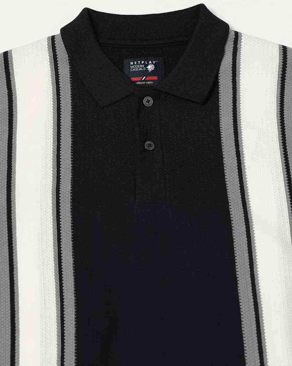 NETPLAY | Men Placement Striped Slim Fit Polo T-Shirt|4