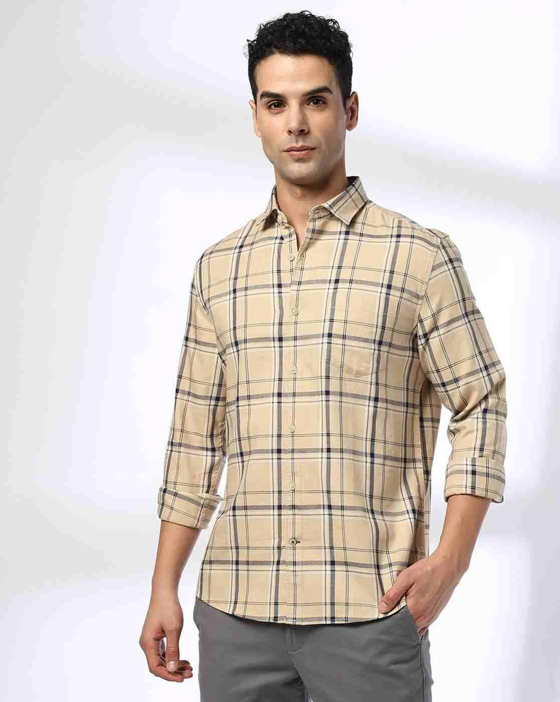 NETPLAY | Men Checked Regular Fit Cotton Shirt with Patch Pocket|1
