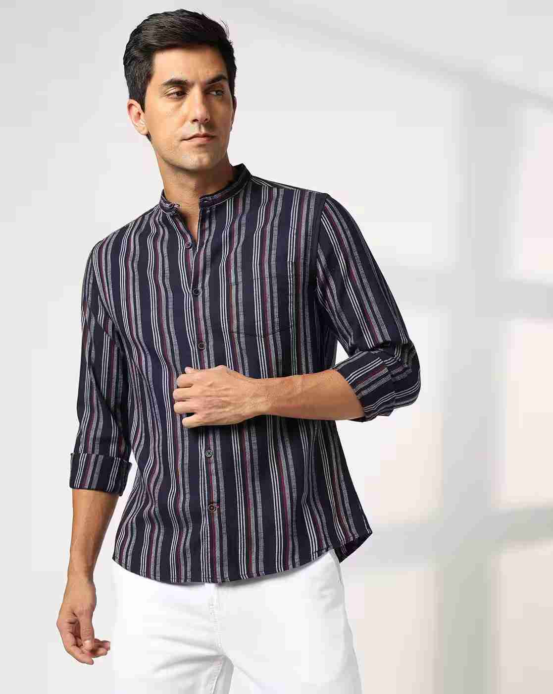 NETPLAY | Men Striped Regular Fit Shirt with Patch Pocket|0