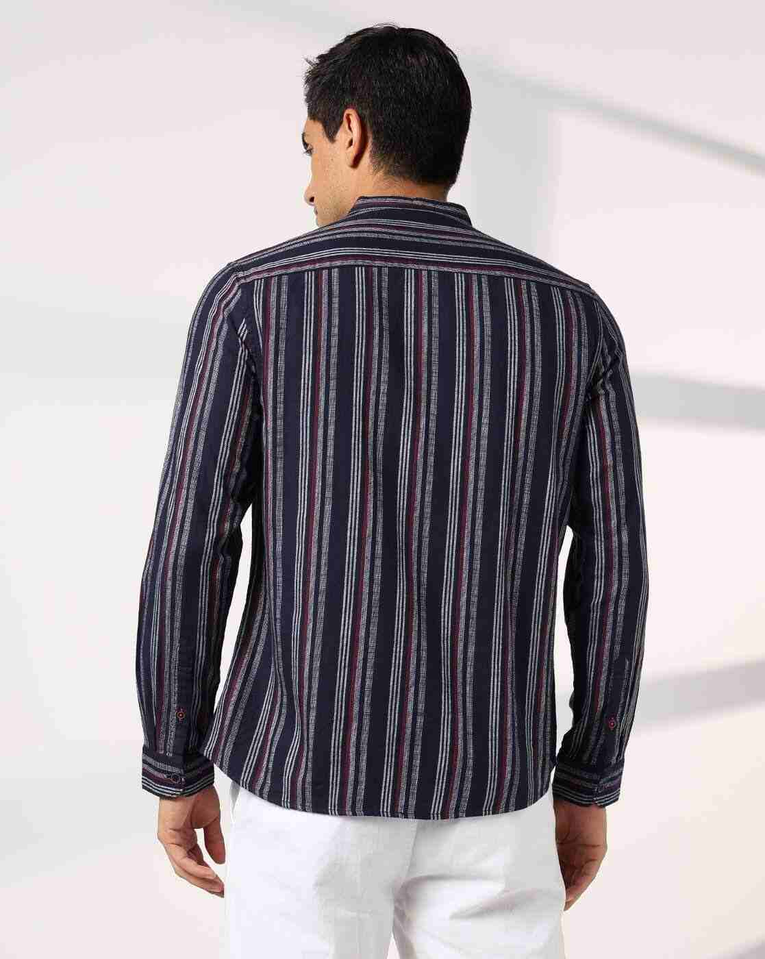 NETPLAY | Men Striped Regular Fit Shirt with Patch Pocket|2