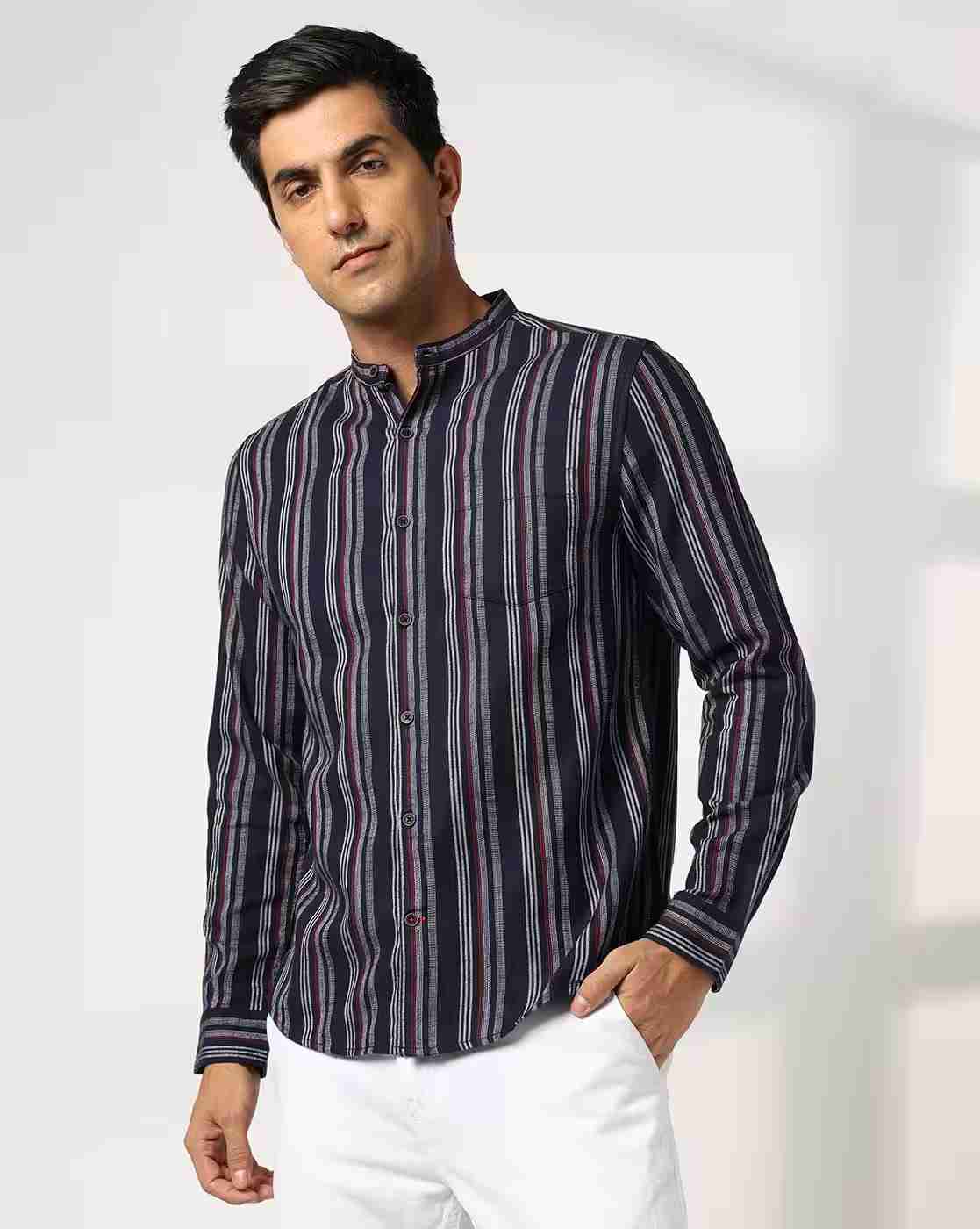 NETPLAY | Men Striped Regular Fit Shirt with Patch Pocket|3