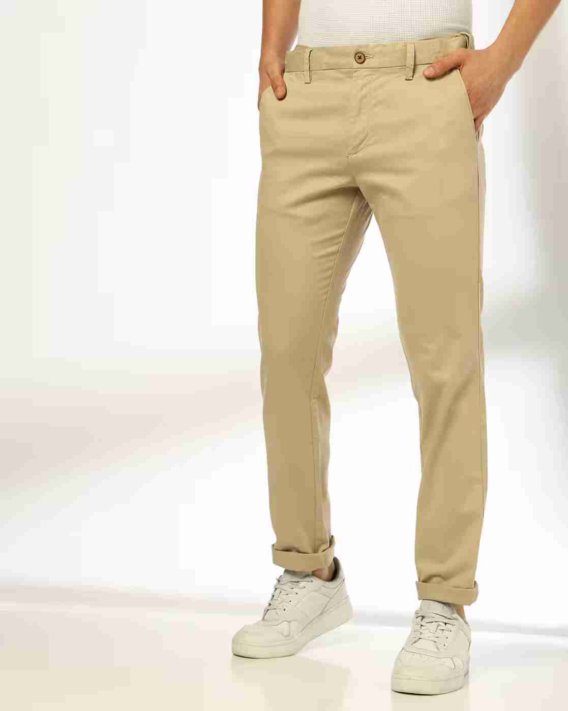 Men Tapered Fit Flat-Front Chinos