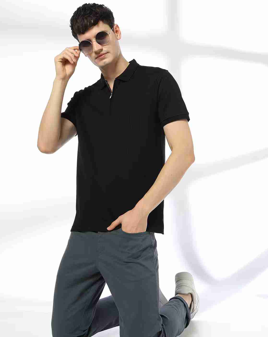 NETPLAY | Men Self-Structured Slim Fit Polo T-Shirt|0
