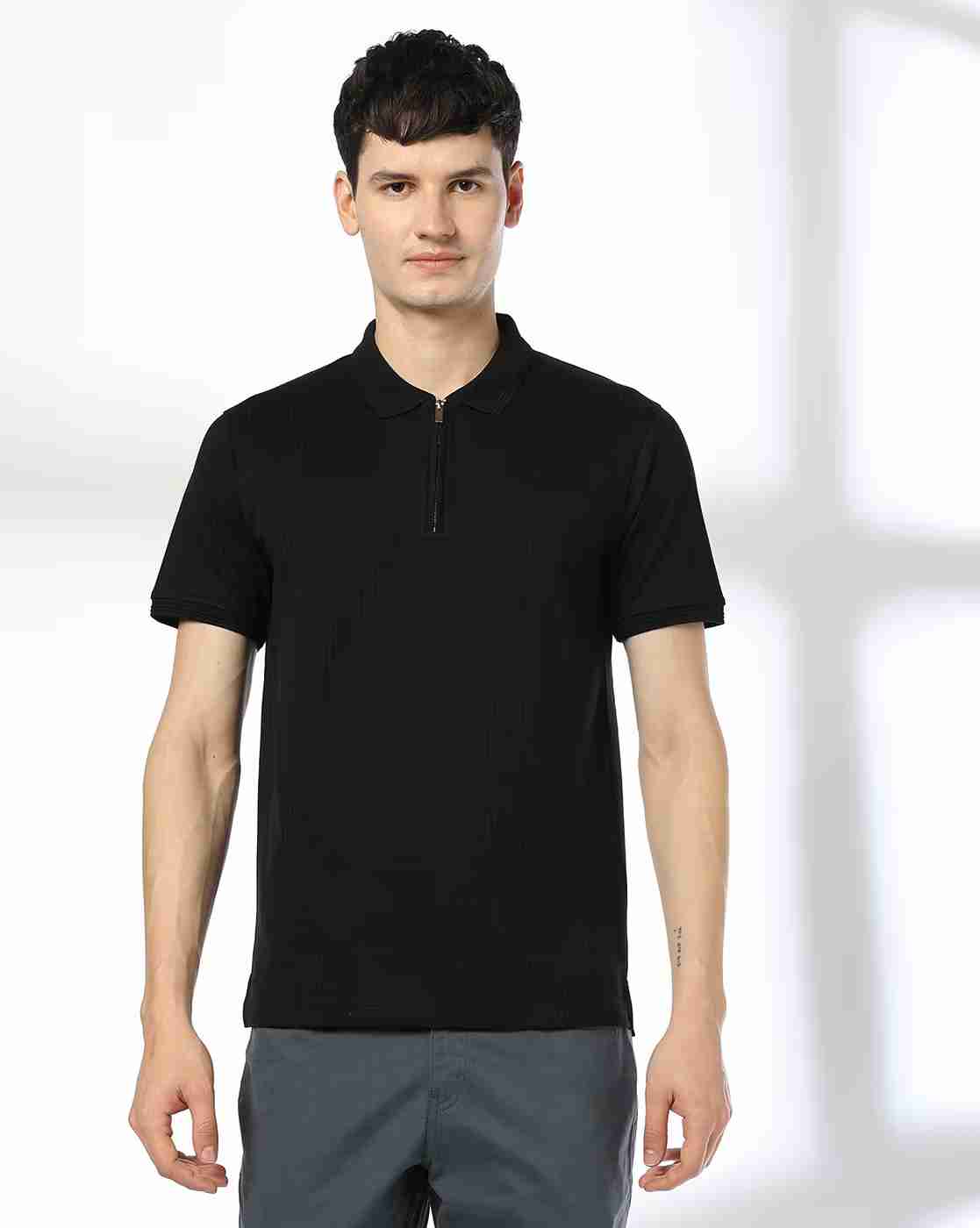 NETPLAY | Men Self-Structured Slim Fit Polo T-Shirt|1