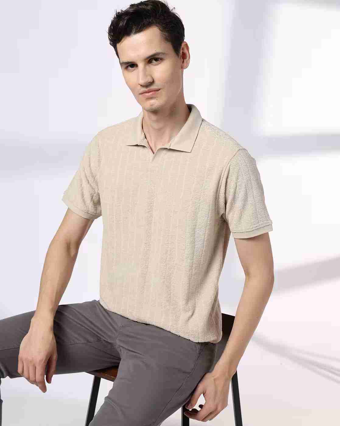 NETPLAY | Men Self-Striped Slim Fit Polo T-Shirt|0