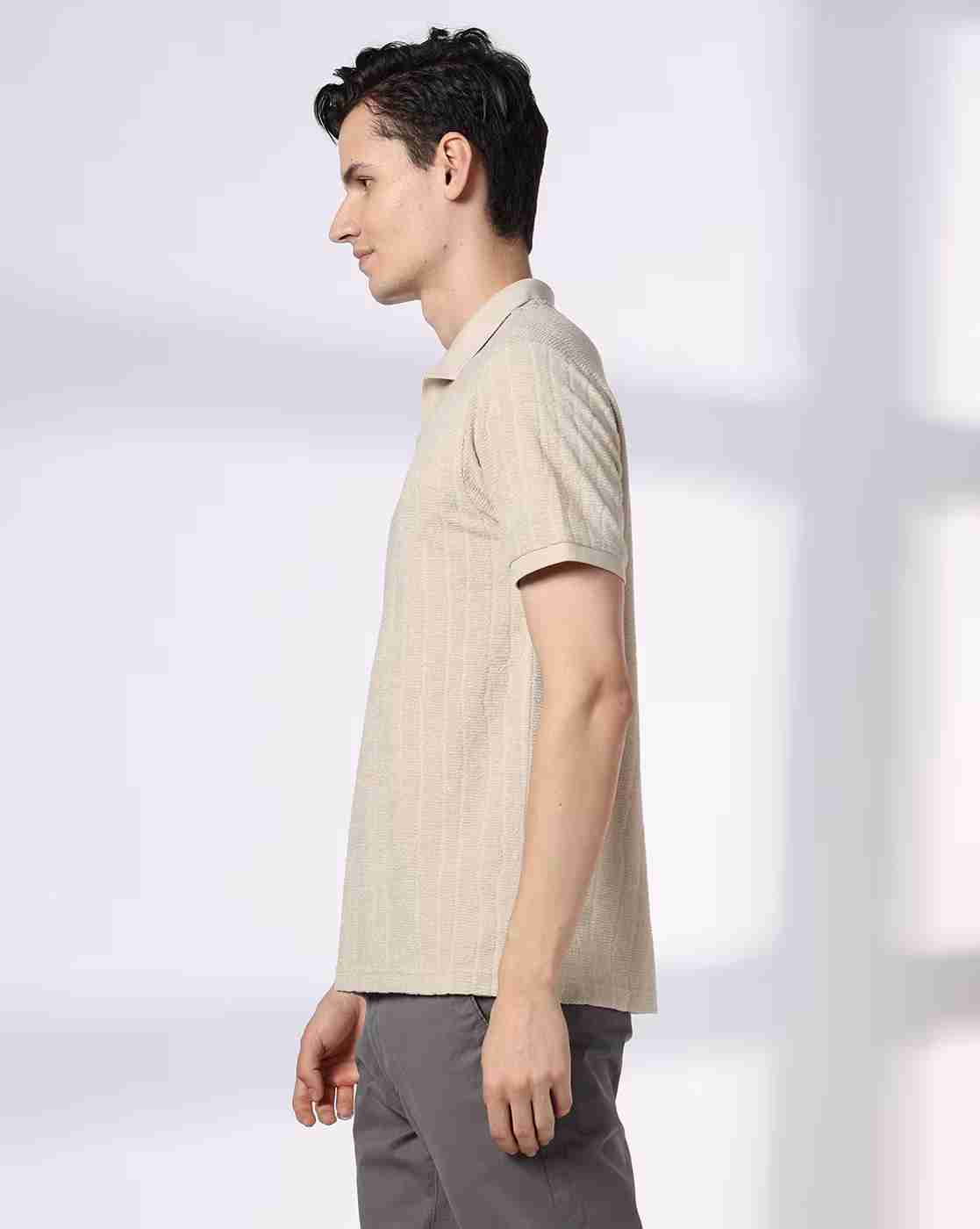 NETPLAY | Men Self-Striped Slim Fit Polo T-Shirt|1