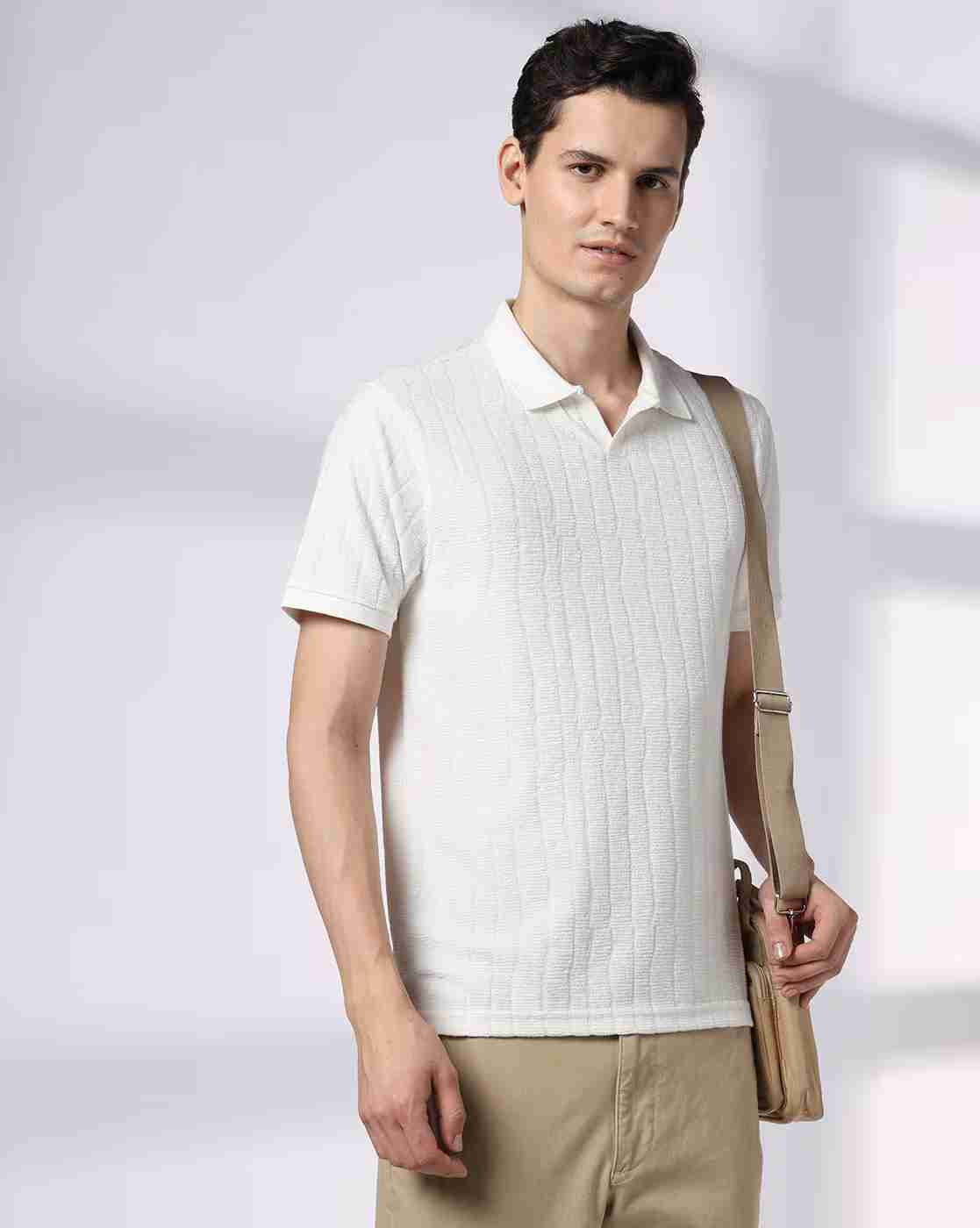 Men Self-Striped Slim Fit Polo T-Shirt