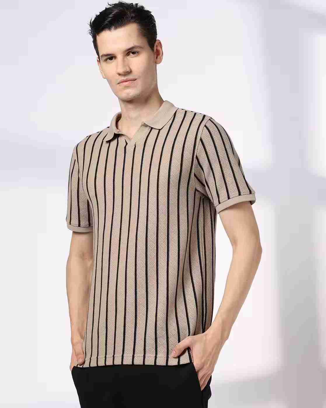 NETPLAY | Men Striped Slim Fit Polo T-Shirt|1