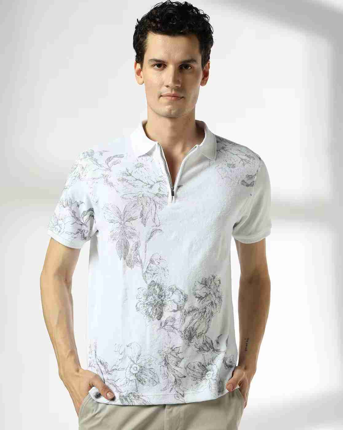 Men Floral Print Slim Fit Polo T-Shirt