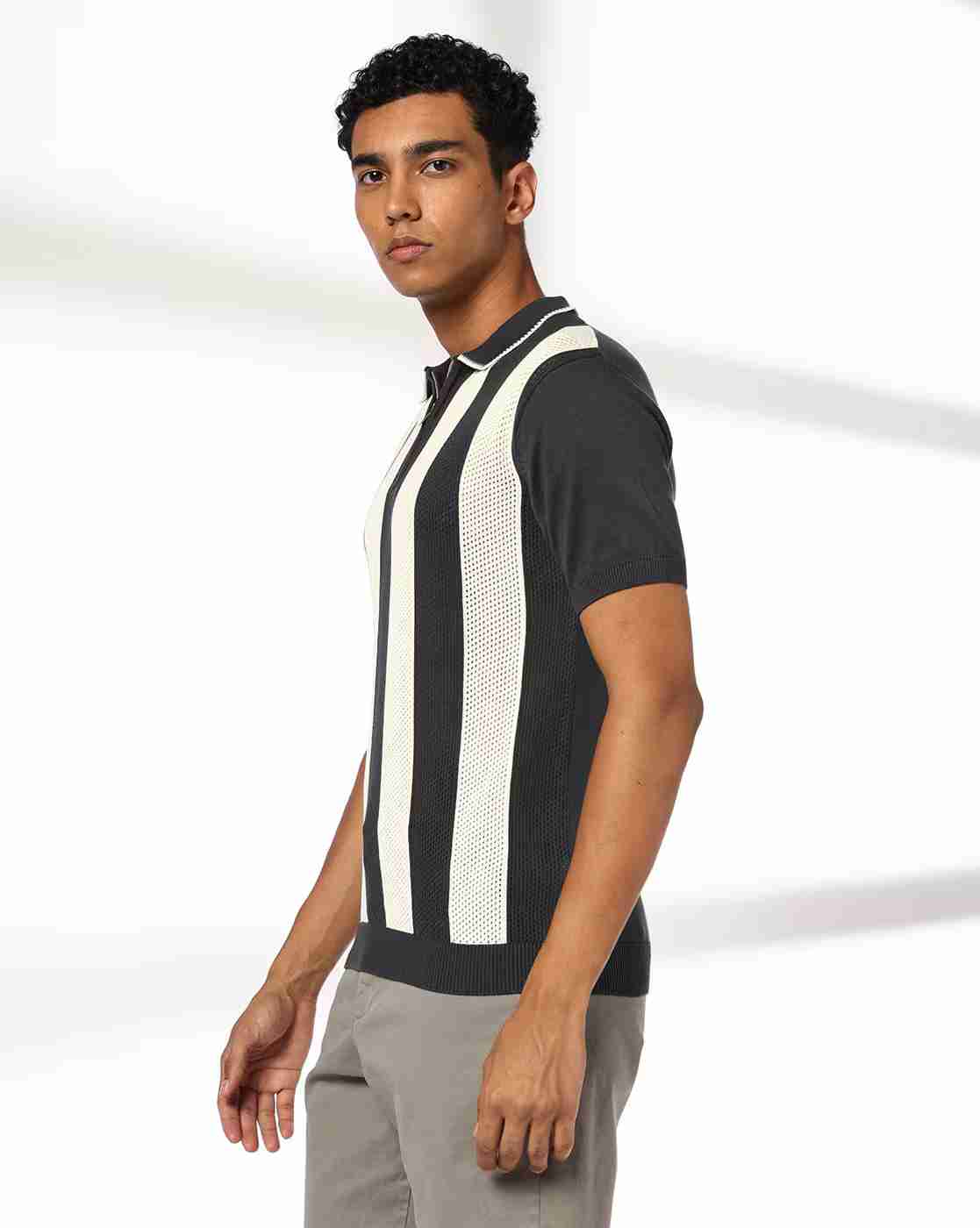 NETPLAY | Men Striped Slim Fit Polo T-Shirt|1