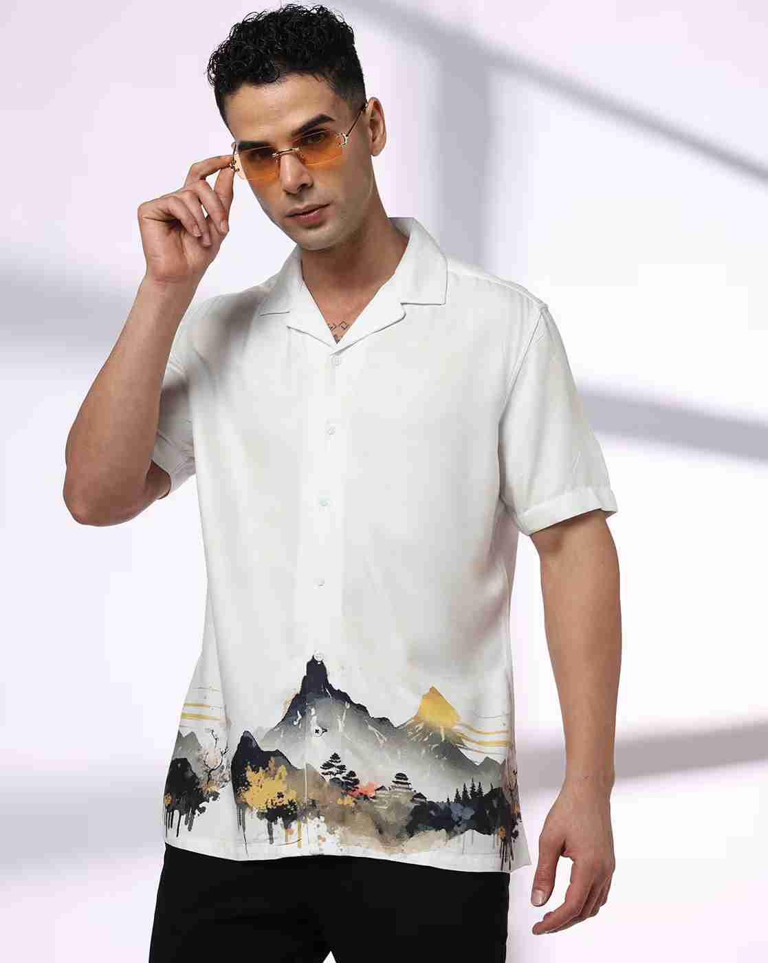 NETPLAY | Men Graphic Print Regular Fit Shirt with Resort Collar|0