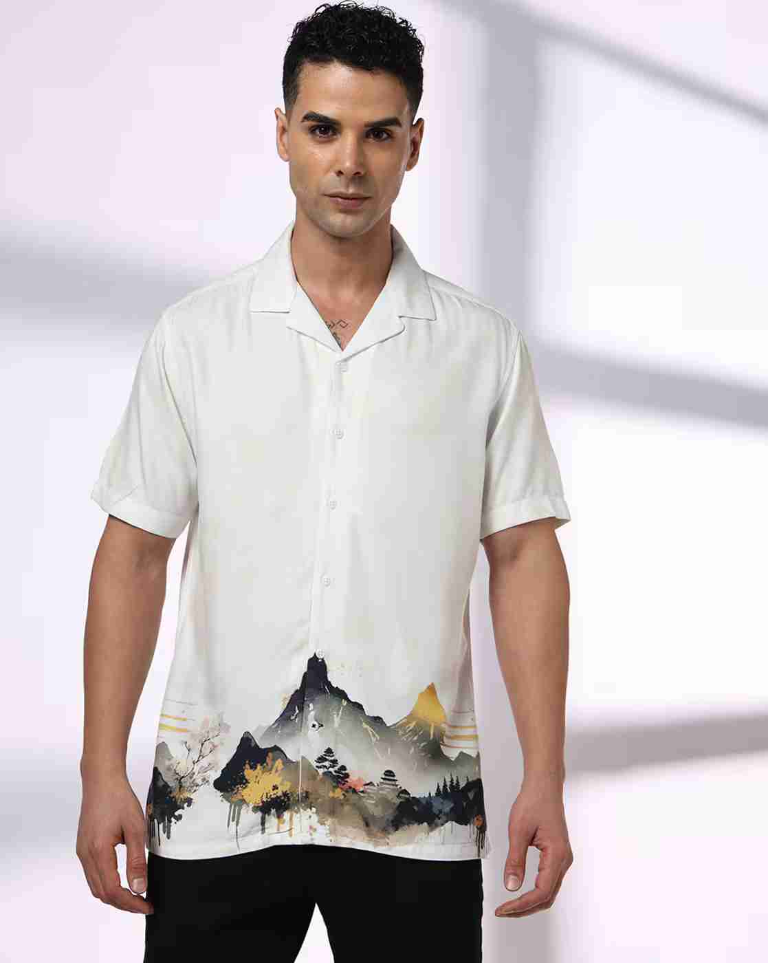 NETPLAY | Men Graphic Print Regular Fit Shirt with Resort Collar|3