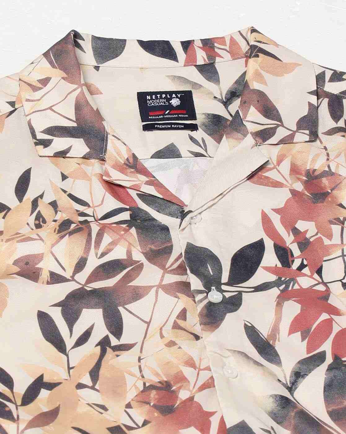 NETPLAY | Men Leaf Print Regular Fit Resort Shirt|4