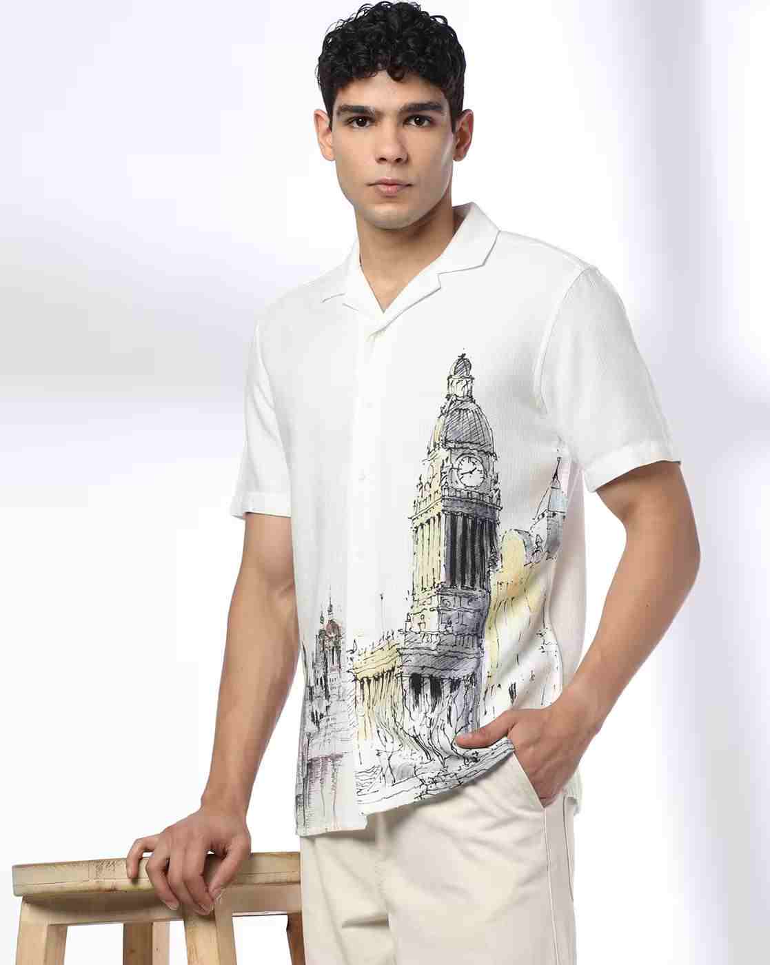 Men Graphic Print Regular Fit Cotton Resort Shirt