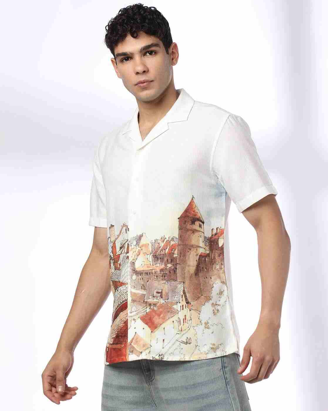 NETPLAY | Men Graphic Print Regular Fit Cotton Resort Shirt|1