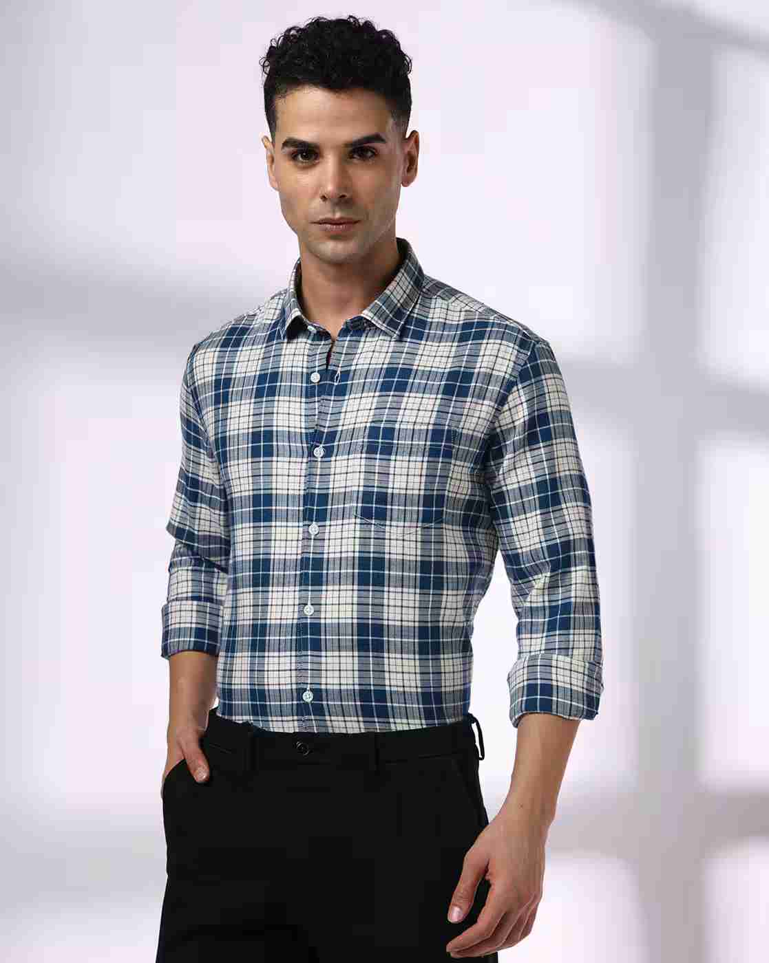 NETPLAY | Men Checked Regular Fit Shirt with Patch Pocket|0