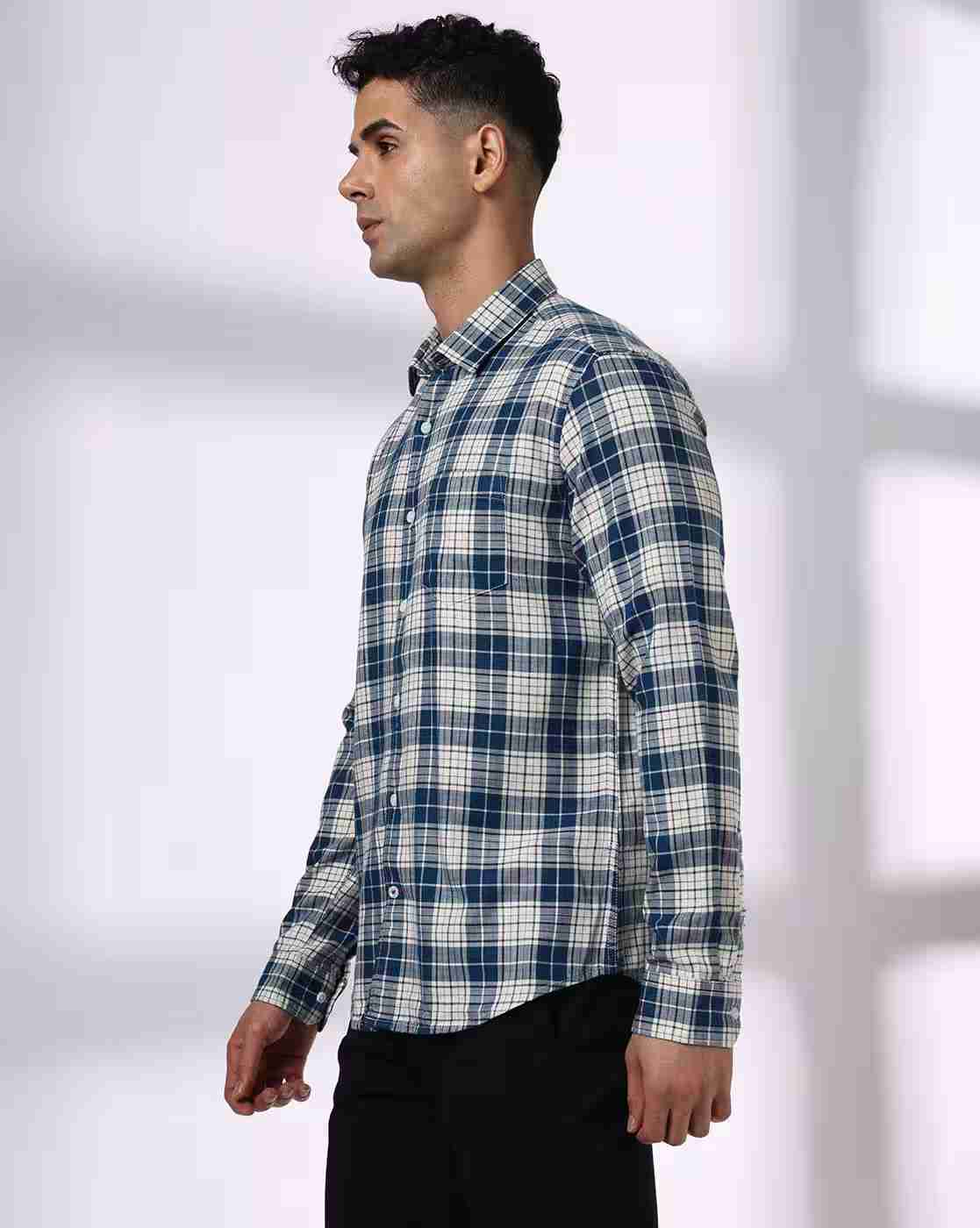 NETPLAY | Men Checked Regular Fit Shirt with Patch Pocket|1