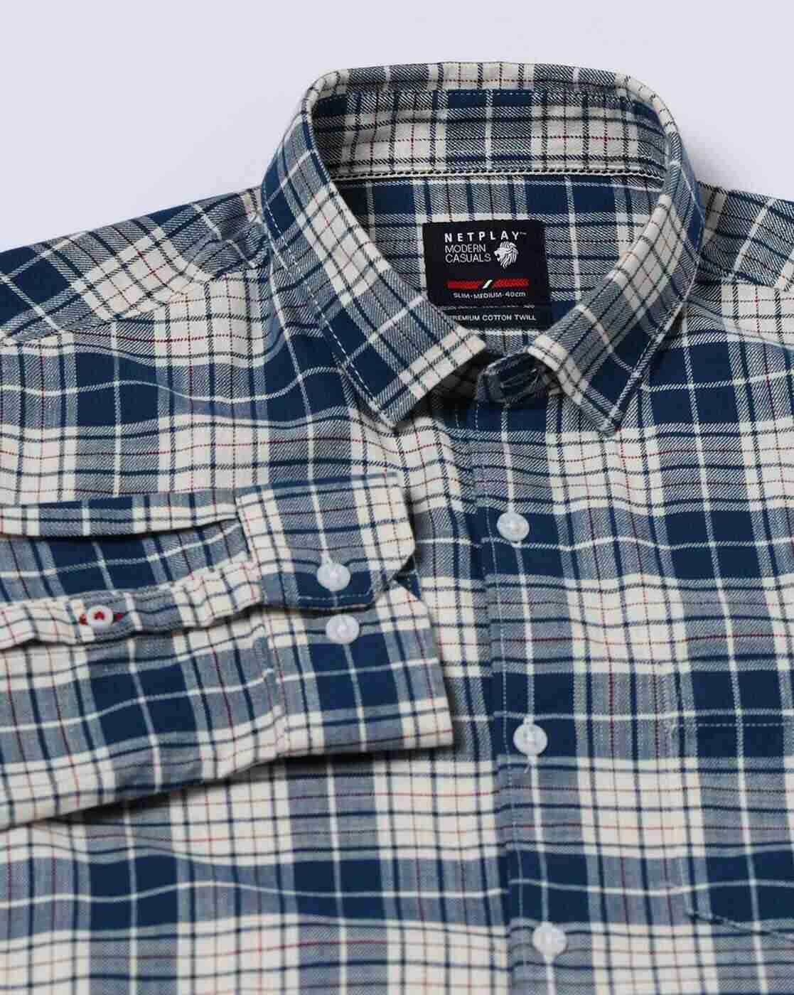 NETPLAY | Men Checked Regular Fit Shirt with Patch Pocket|6