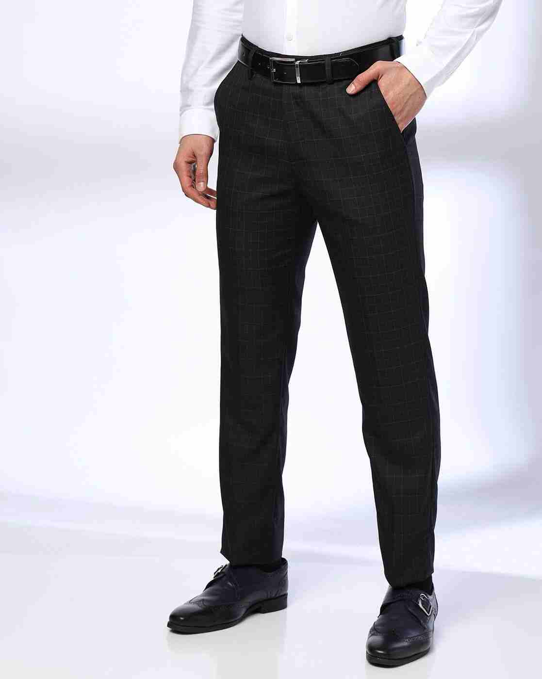 NETPLAY | Men Checked Slim Fit Flat-Front Trousers|0