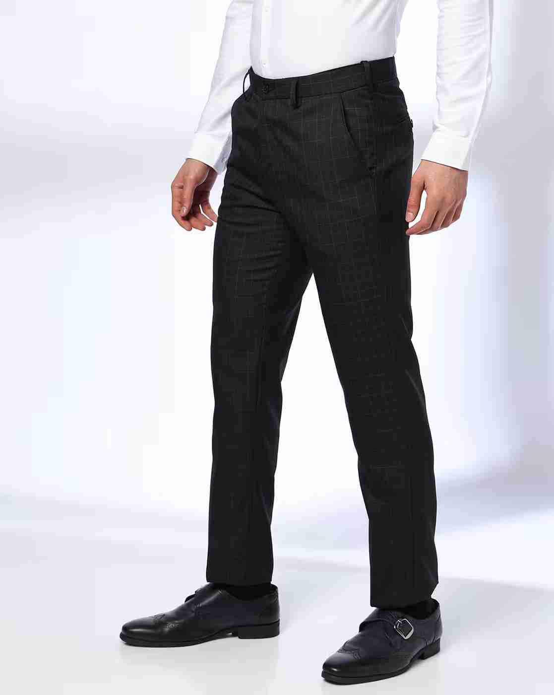 NETPLAY | Men Checked Slim Fit Flat-Front Trousers|1