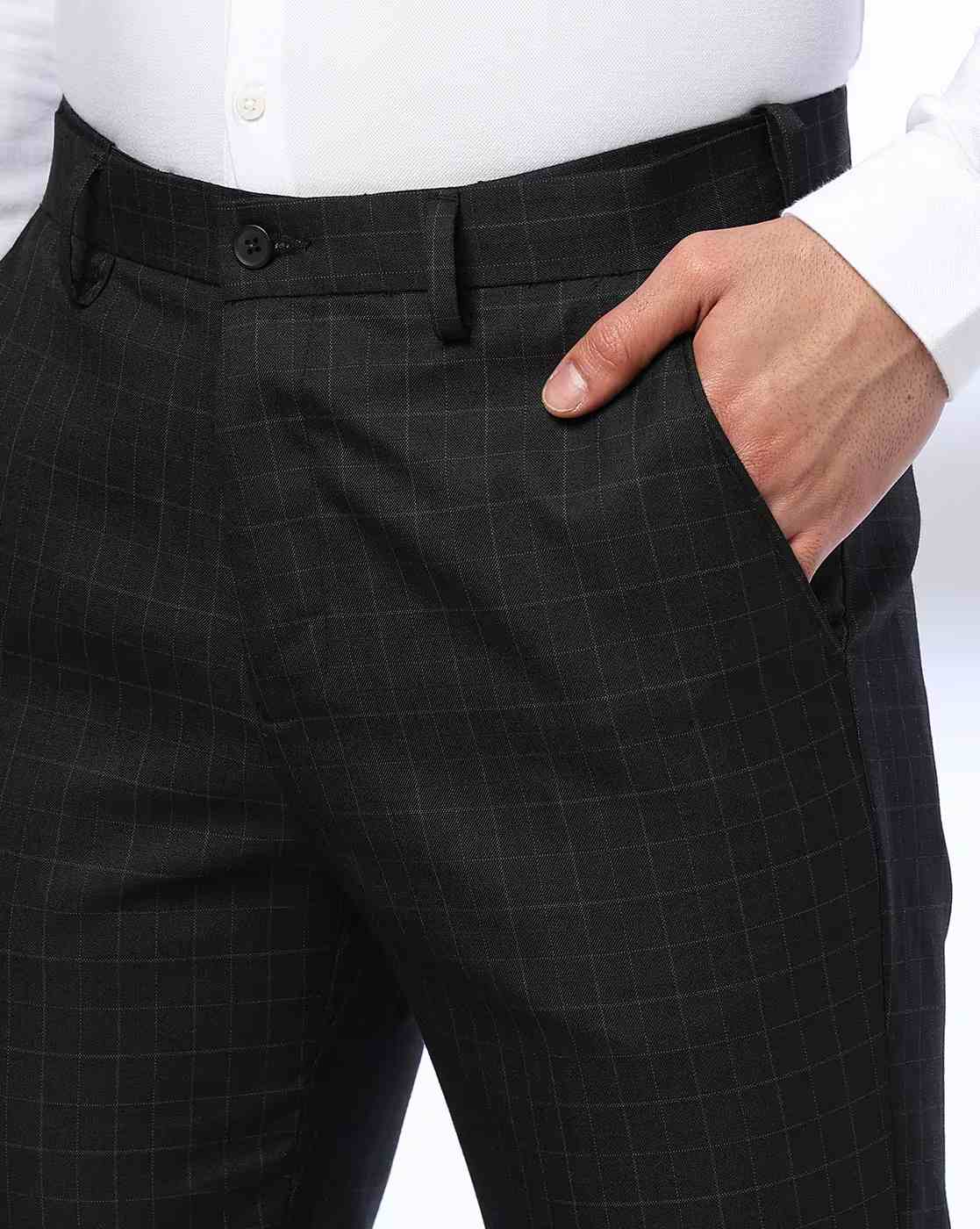 NETPLAY | Men Checked Slim Fit Flat-Front Trousers|3