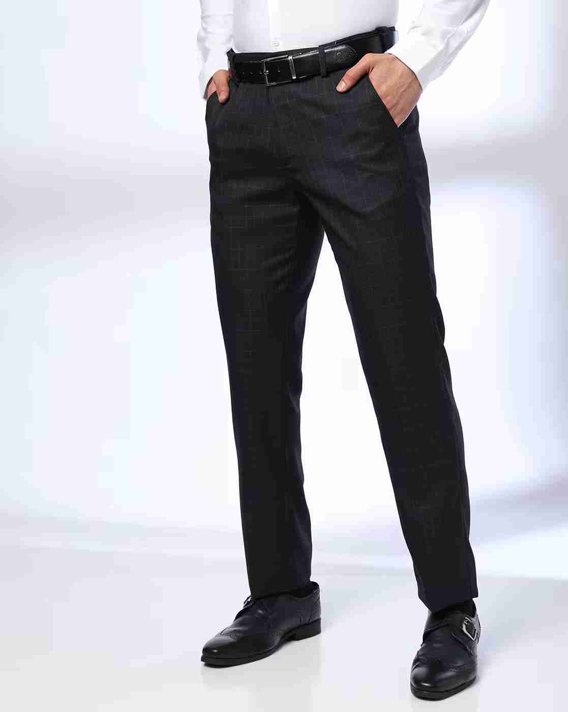 Men Checked Slim Fit Flat-Front Trousers