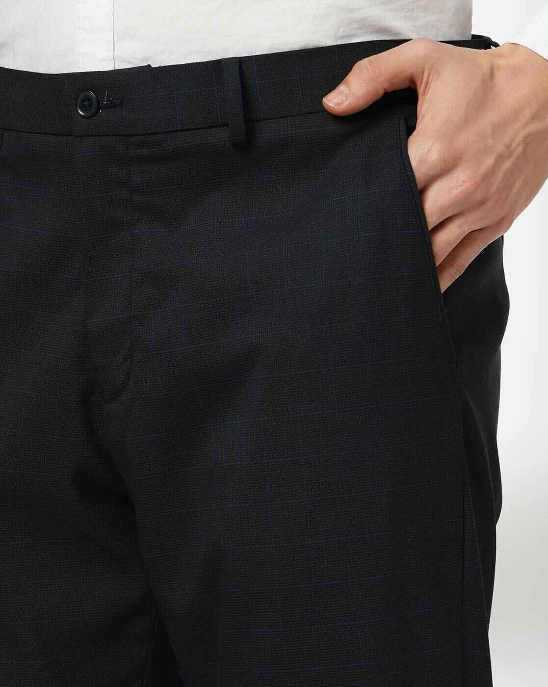 NETPLAY | Men Checked Slim Fit Flat-Front Trousers|3