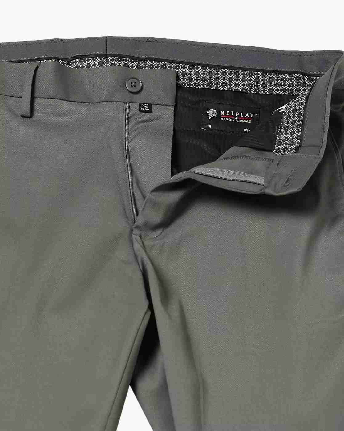 NETPLAY | Men Mid-Rise Slim Fit Flat-Front Trousers|4