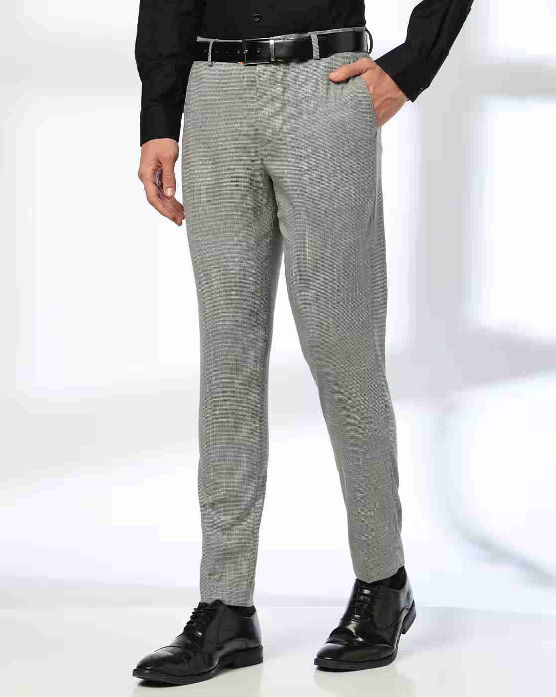 NETPLAY | Men Checked Slim Fit Flat-Front Trousers|0