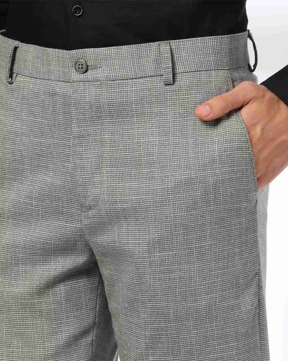 NETPLAY | Men Checked Slim Fit Flat-Front Trousers|3