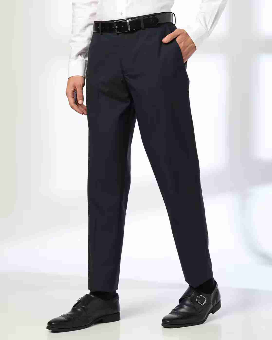 Men Slim Fit Flat-Front Trousers