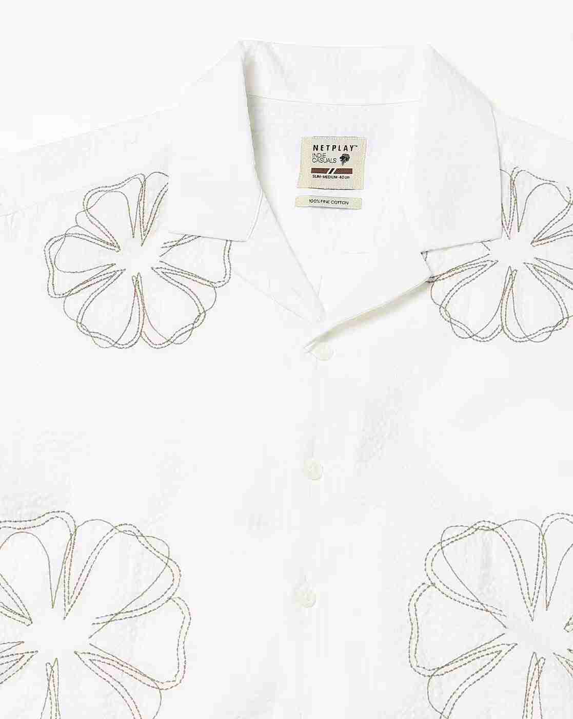 NETPLAY | Men Embroidered Regular Fit Cotton Shirt|5