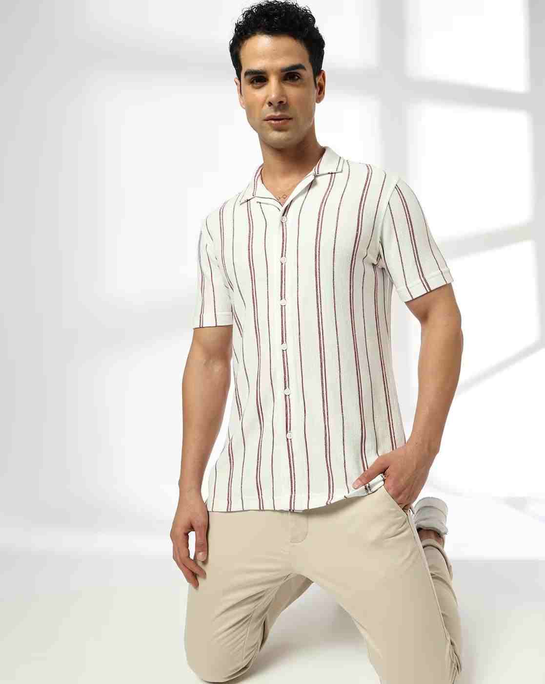 NETPLAY | Men Striped Regular Fit Shirt with Resort Collar|0