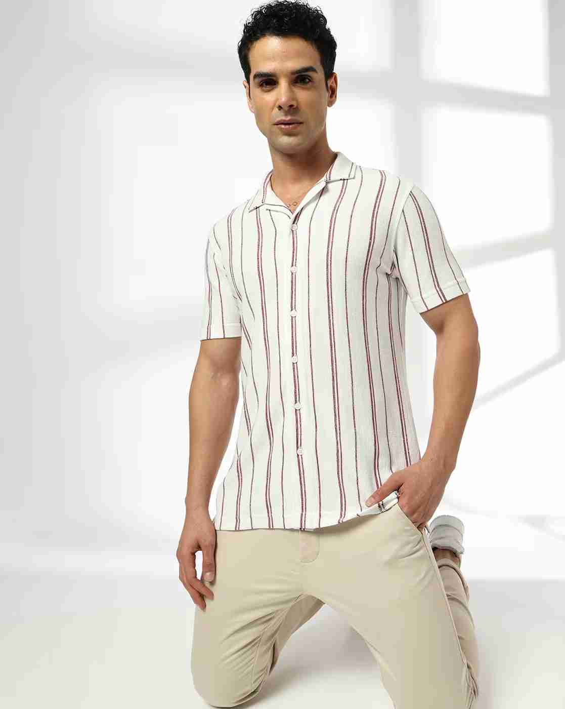NETPLAY | Men Striped Regular Fit Shirt with Resort Collar|0