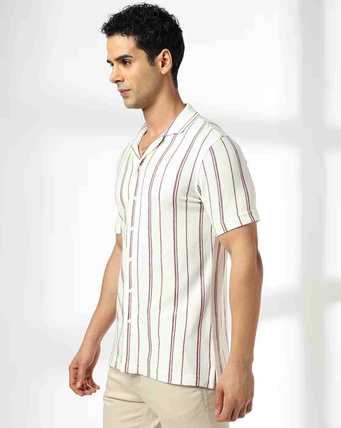 NETPLAY | Men Striped Regular Fit Shirt with Resort Collar|1