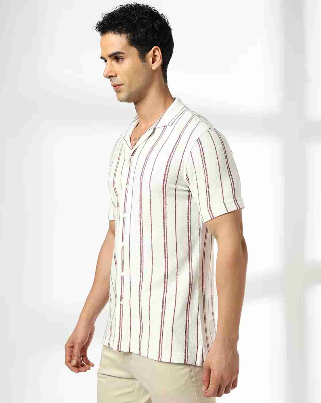 NETPLAY | Men Striped Regular Fit Shirt with Resort Collar|1