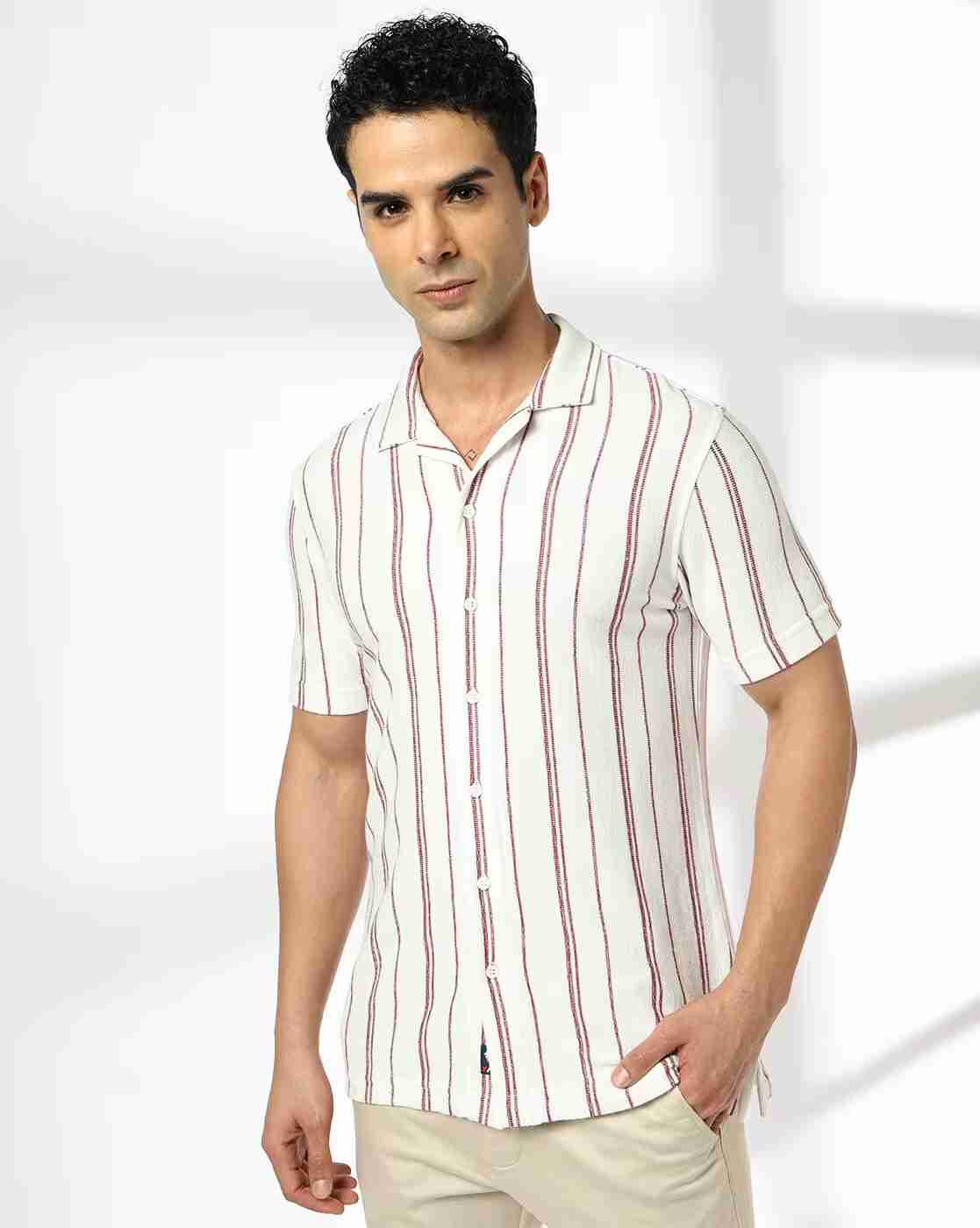 NETPLAY | Men Striped Regular Fit Shirt with Resort Collar|3