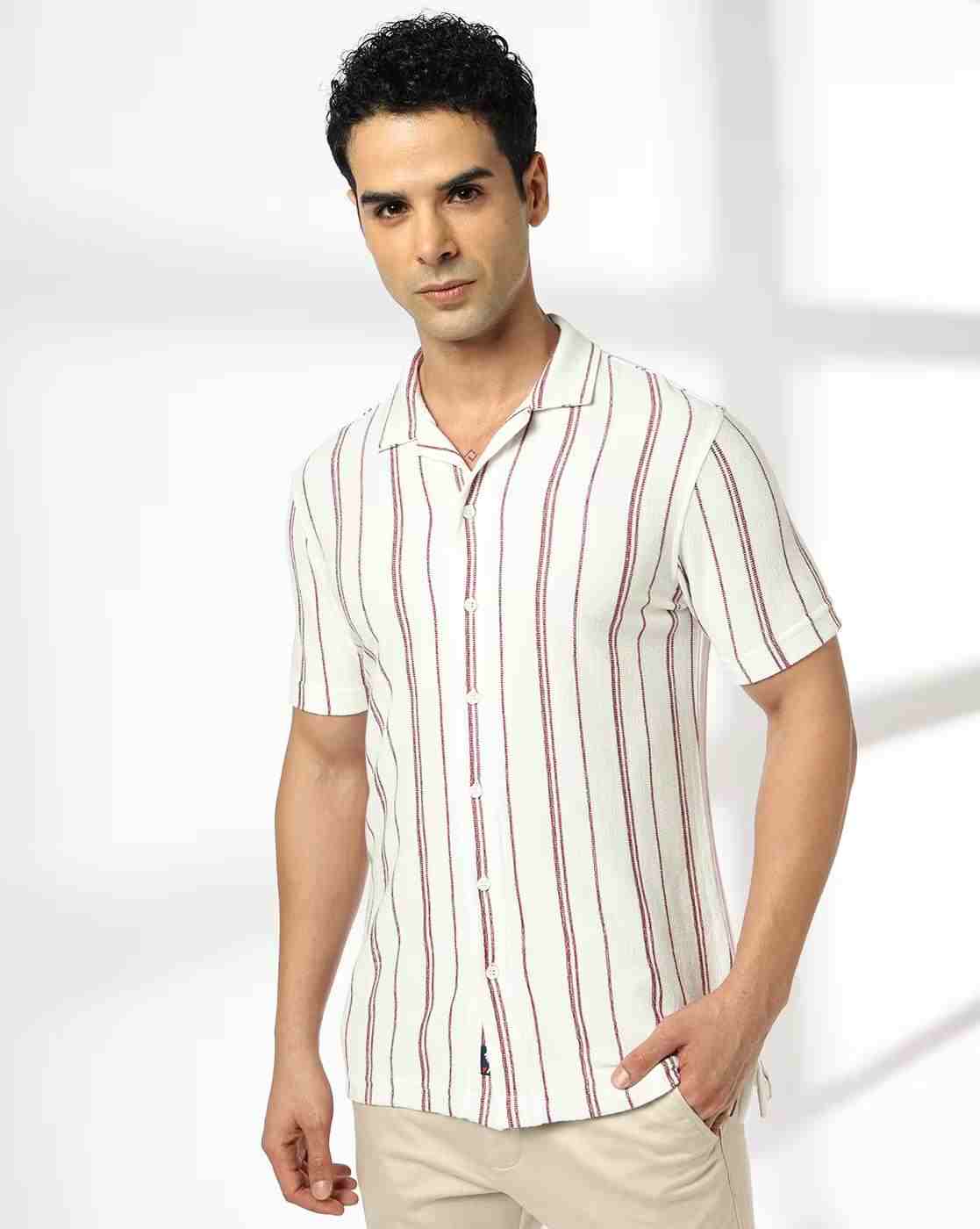 NETPLAY | Men Striped Regular Fit Shirt with Resort Collar|3