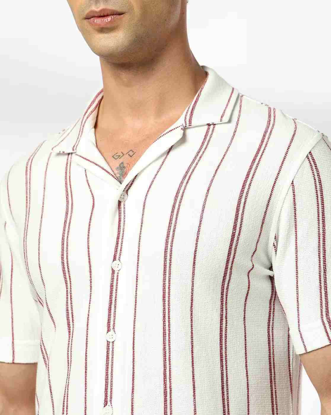NETPLAY | Men Striped Regular Fit Shirt with Resort Collar|4