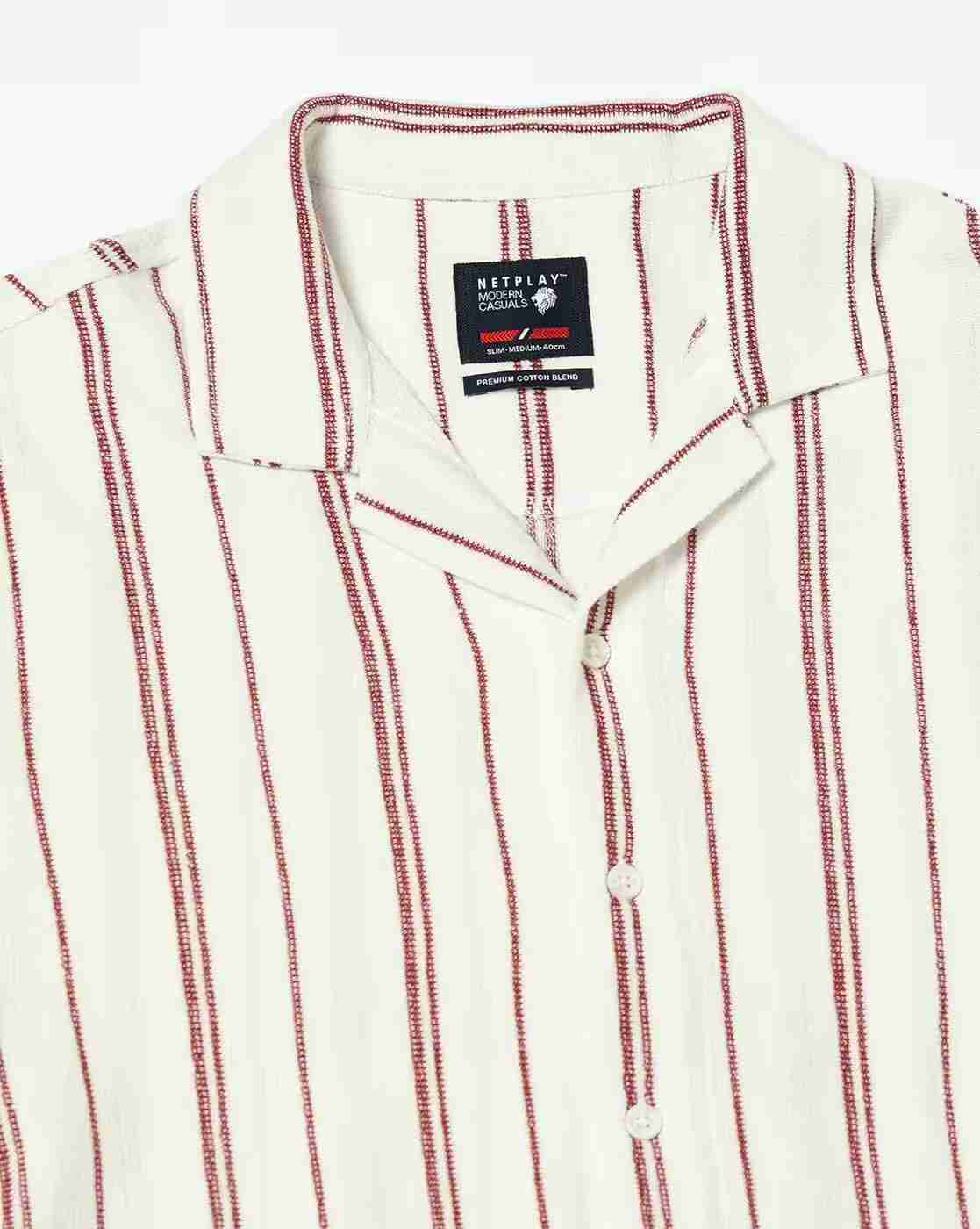 NETPLAY | Men Striped Regular Fit Shirt with Resort Collar|5