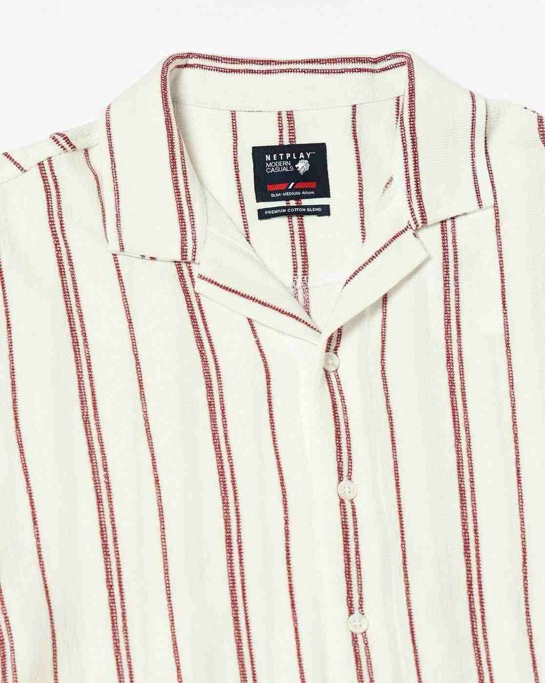 NETPLAY | Men Striped Regular Fit Shirt with Resort Collar|5