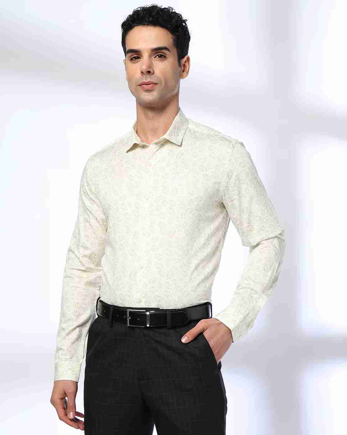 NETPLAY | Men Leaf Print Slim Fit Cotton Shirt|0