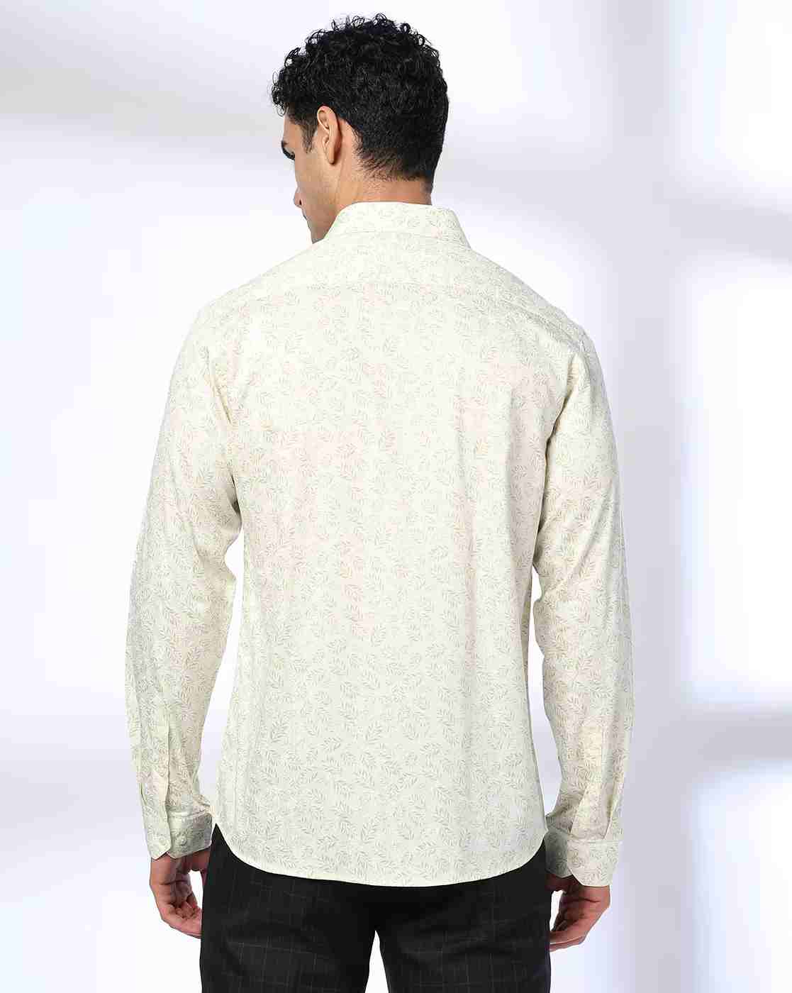 NETPLAY | Men Leaf Print Slim Fit Cotton Shirt|2