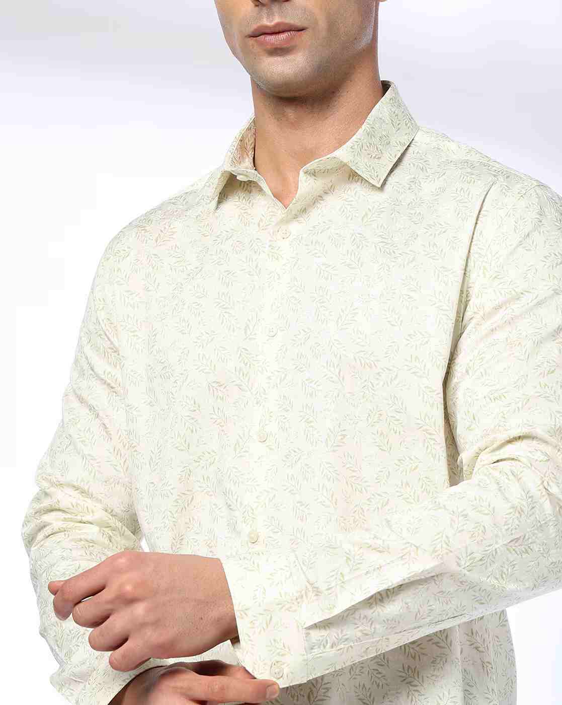 NETPLAY | Men Leaf Print Slim Fit Cotton Shirt|4