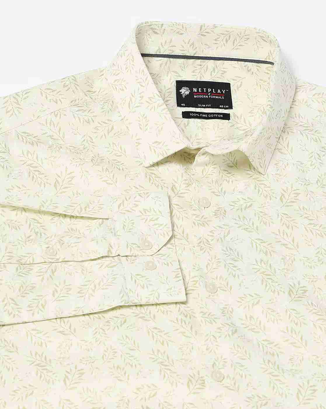 NETPLAY | Men Leaf Print Slim Fit Cotton Shirt|5